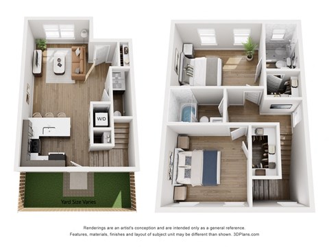Floor plan for 2 beds, 2.5 baths, 951 sqft
